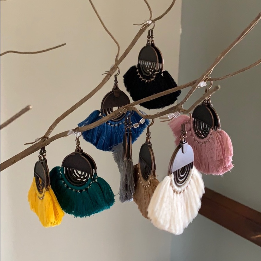 🌟HP🌟 Retro Bohemian Teal Tassel Earrings - Picture 4 of 4